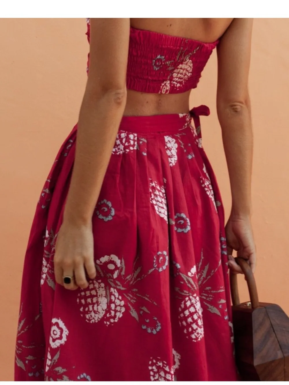 Posse Zina Pineapple Midi Wrap Skirt Red XS Limited Edition 100% Cotton Resort